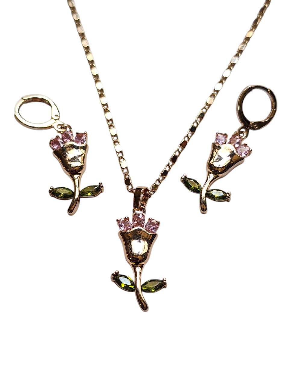 Aretes y collar de flor Amor zirconia 5