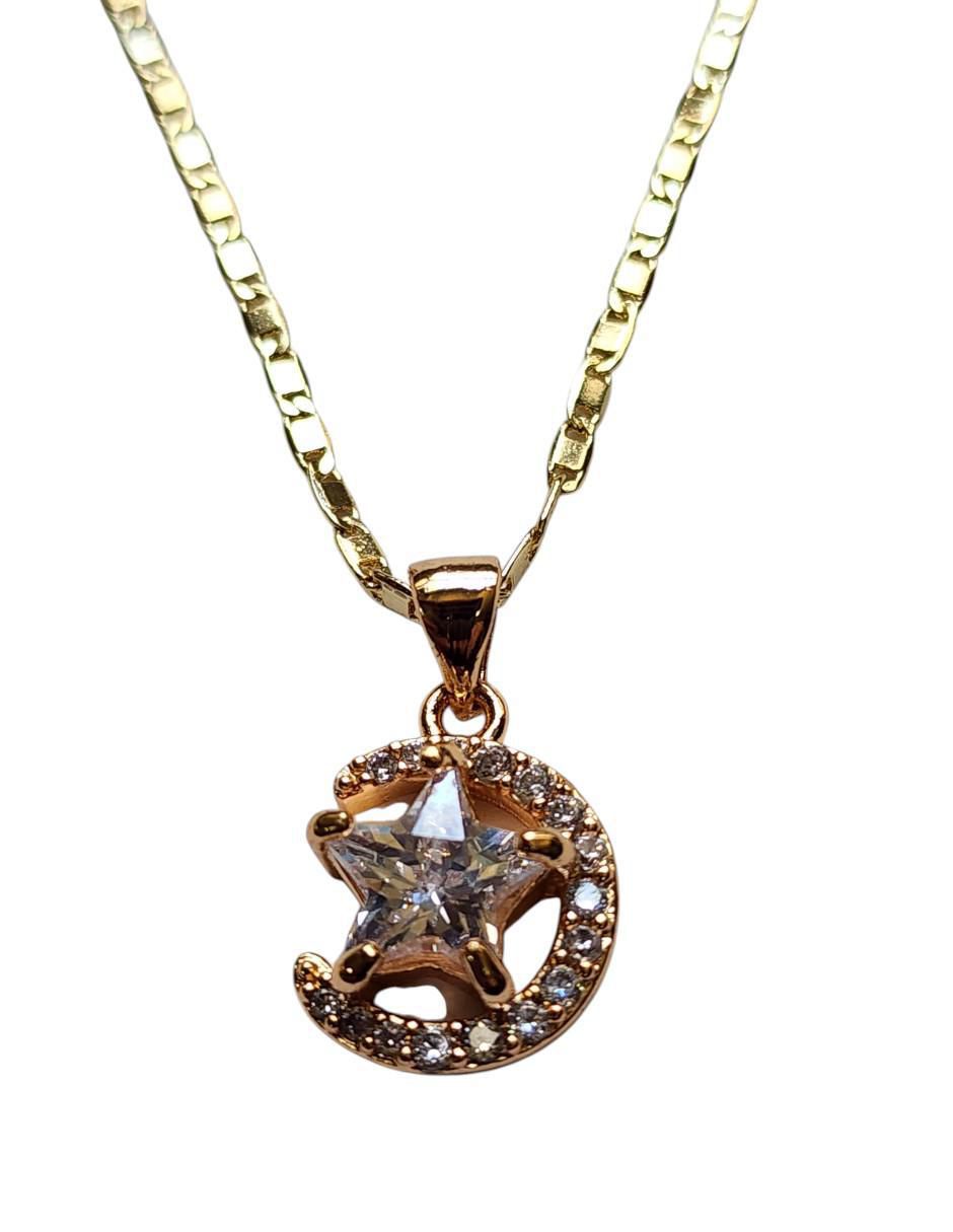 Collar con dije de luna Estrella de oro laminado 14 K Collar con dije de luna Estrella de oro laminado 14 K