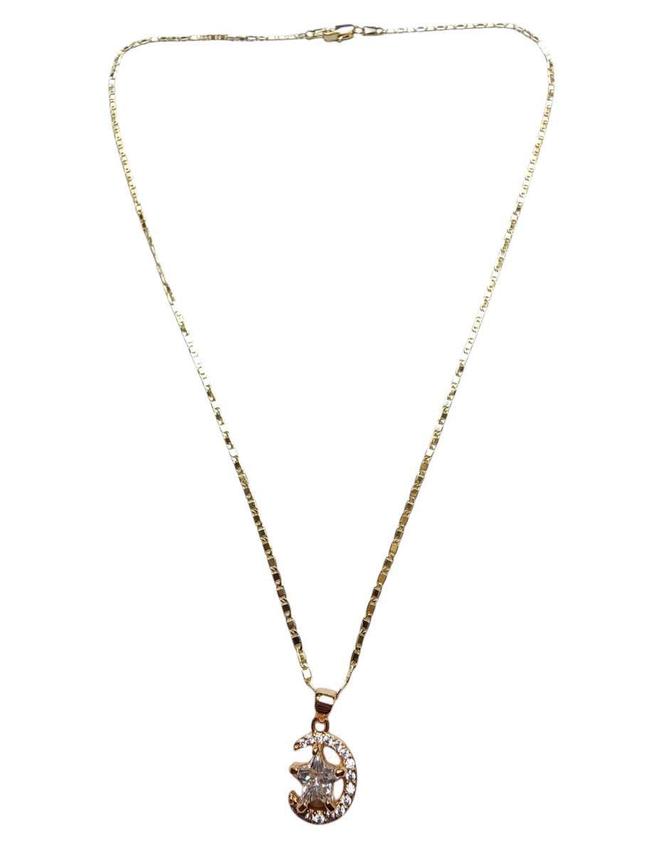 Collar con dije de luna Estrella de oro laminado 14 K 2