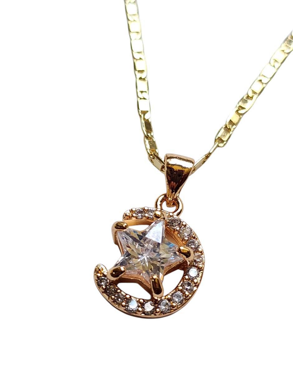 Collar con dije de luna Estrella de oro laminado 14 K 3
