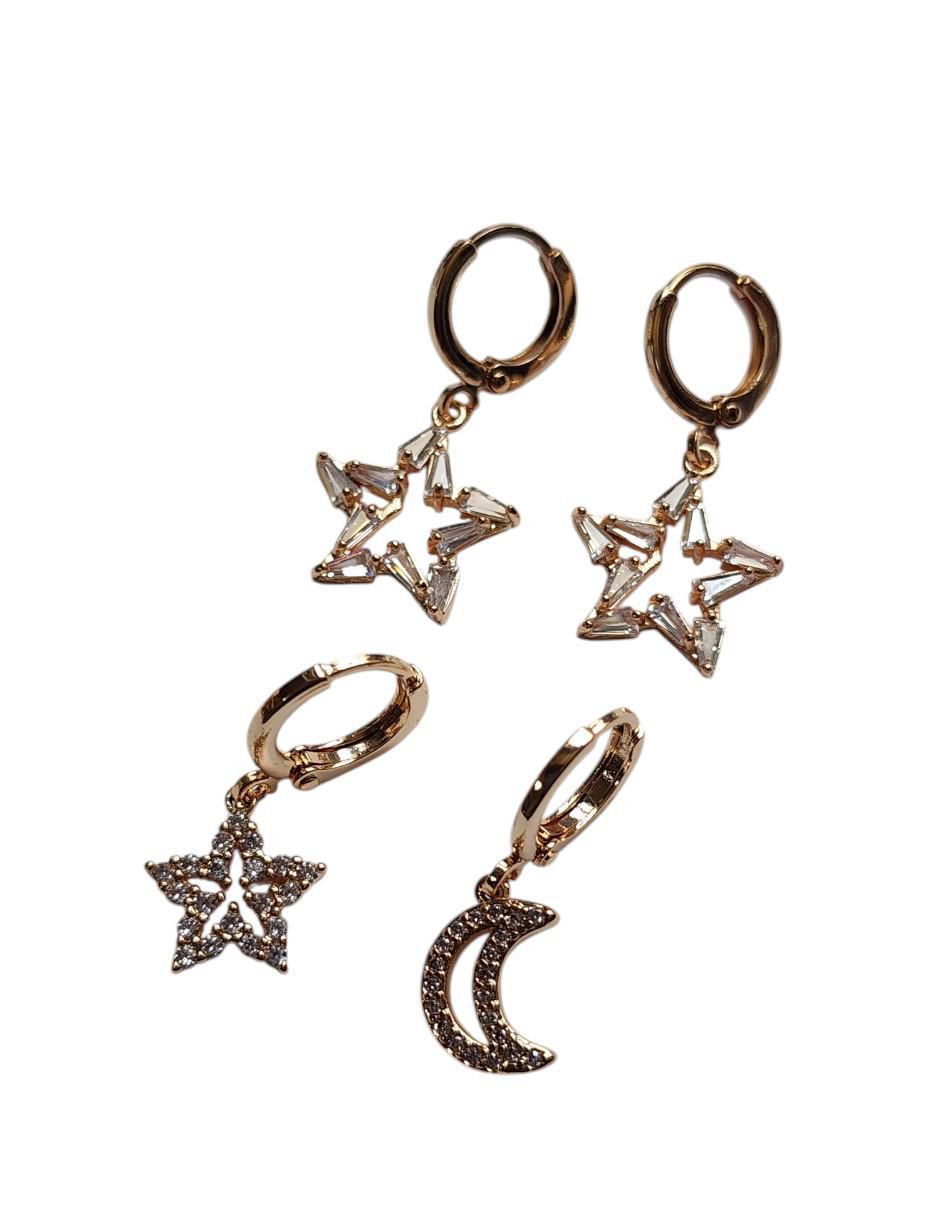 Huggies de estrella Lunas 14 K con acabado brillante zirconia 2