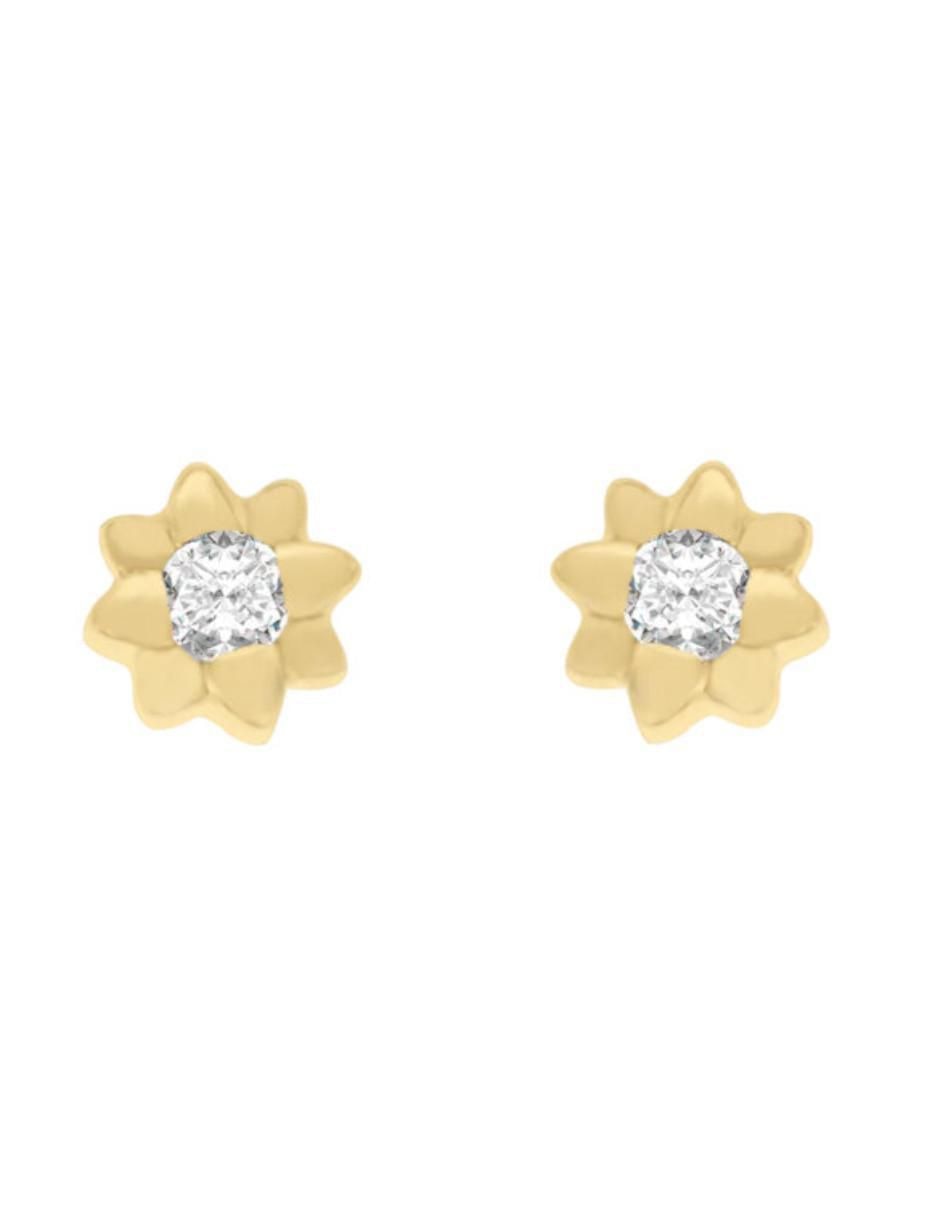 Aretes cortos de flor Grazia de oro 14 k con acabado brillante diamante