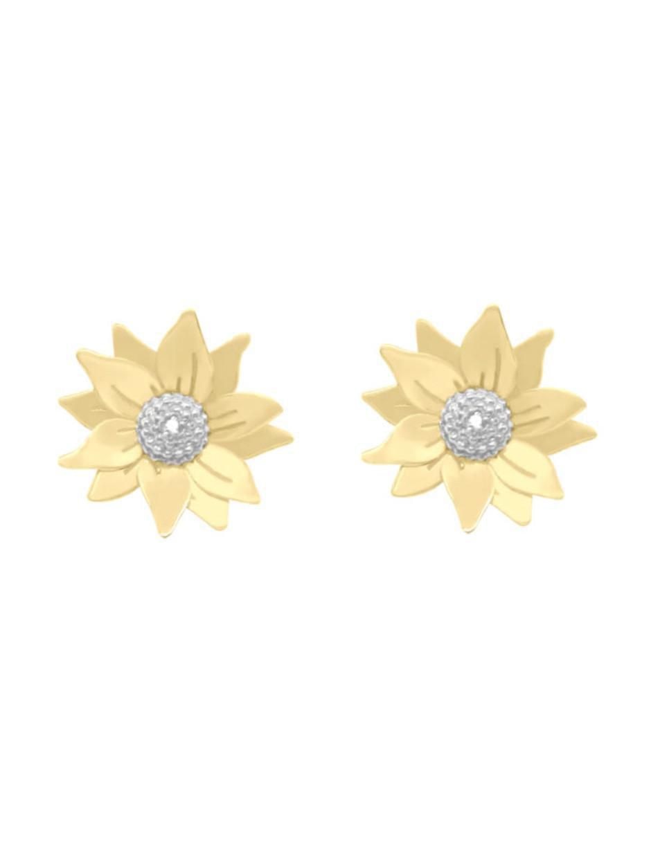 Aretes cortos de flor de oro 14 k con acabado brillante zirconia