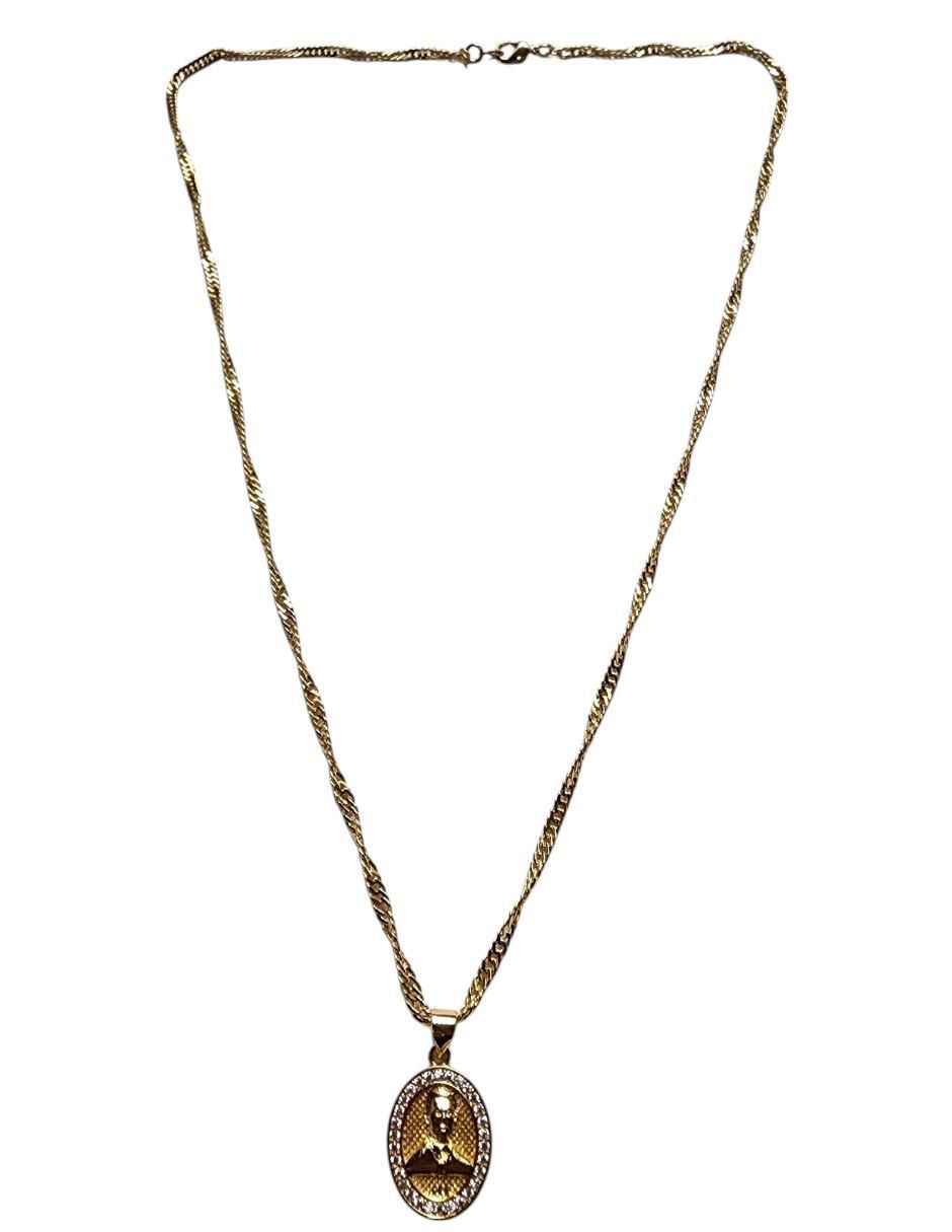Collar con dije ovalado Jesus Malverde de oro laminado 14 K 2
