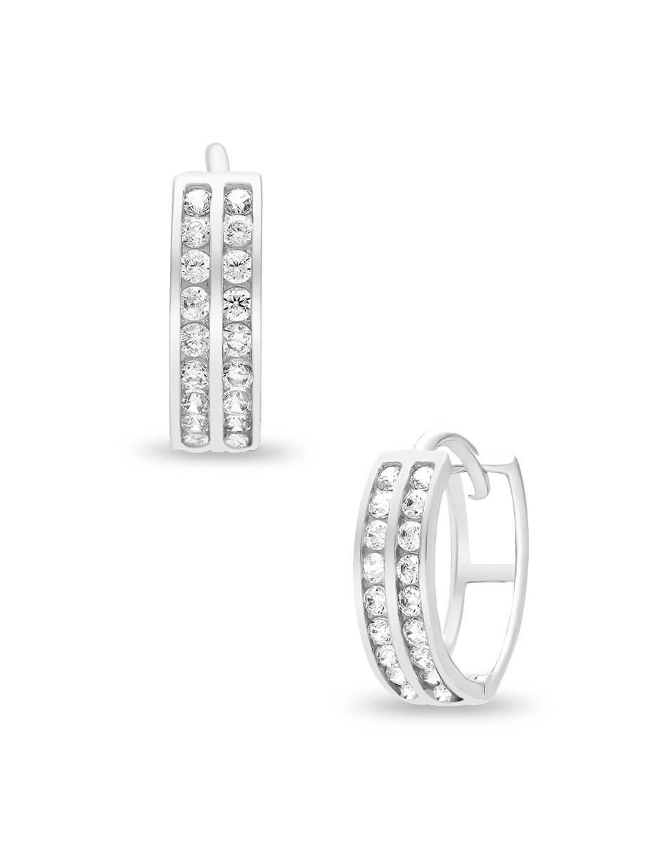 Arracadas de oro blanco 14 K con acabado brillante zirconia 2
