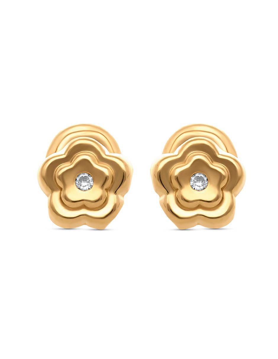 Broqueles de flor de oro amarillo 14 K con acabado brillante diamante