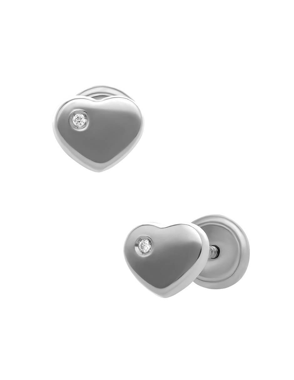 Broqueles de corazón de oro blanco 14 K con acabado brillante diamante 2