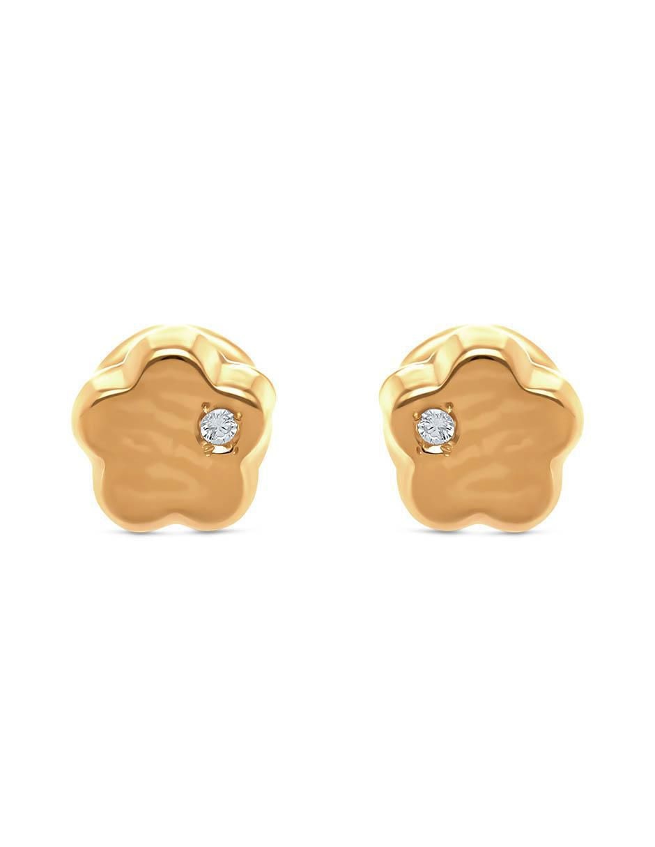 Broqueles de flor de oro 14 K con acabado brillante diamante