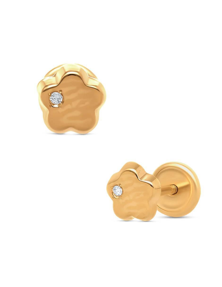 Broqueles de flor de oro 14 K con acabado brillante diamante 2