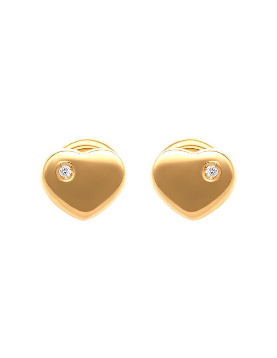 Broqueles de corazón de oro 14 K con acabado brillante diamante