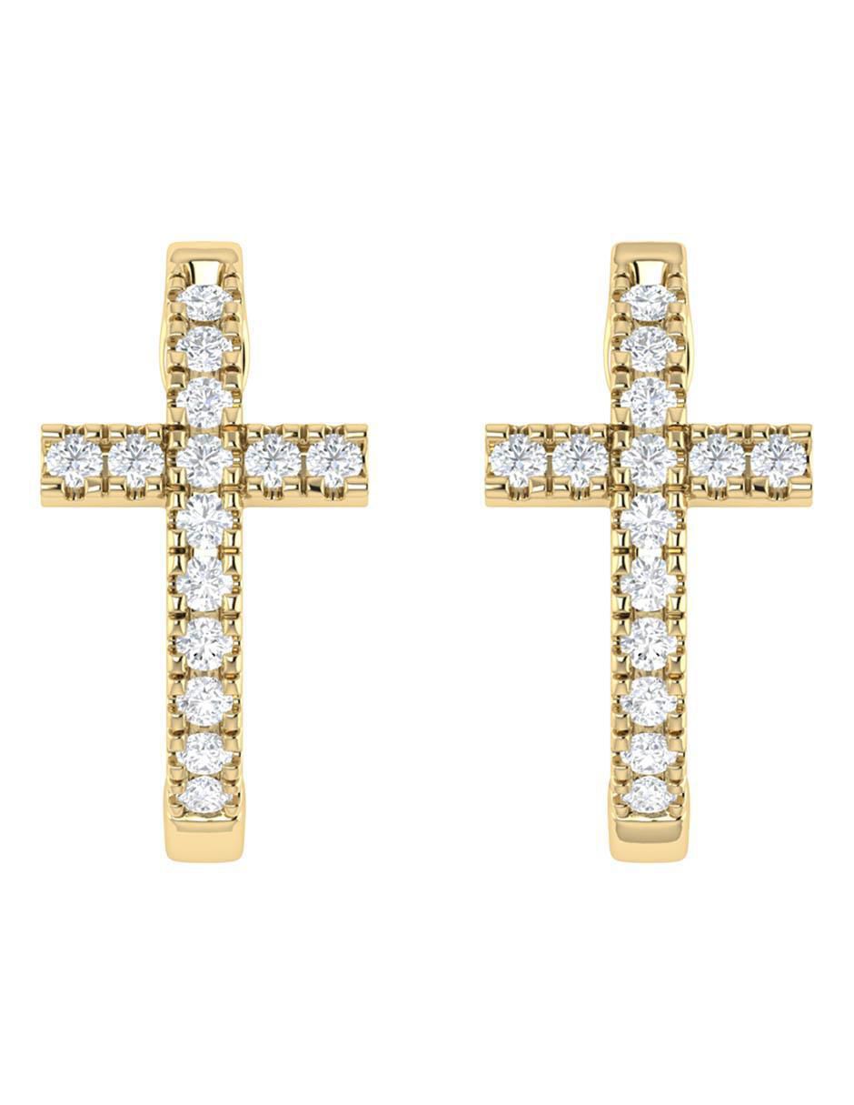 Arracadas de oro amarillo 14 K con acabado brillante diamante
