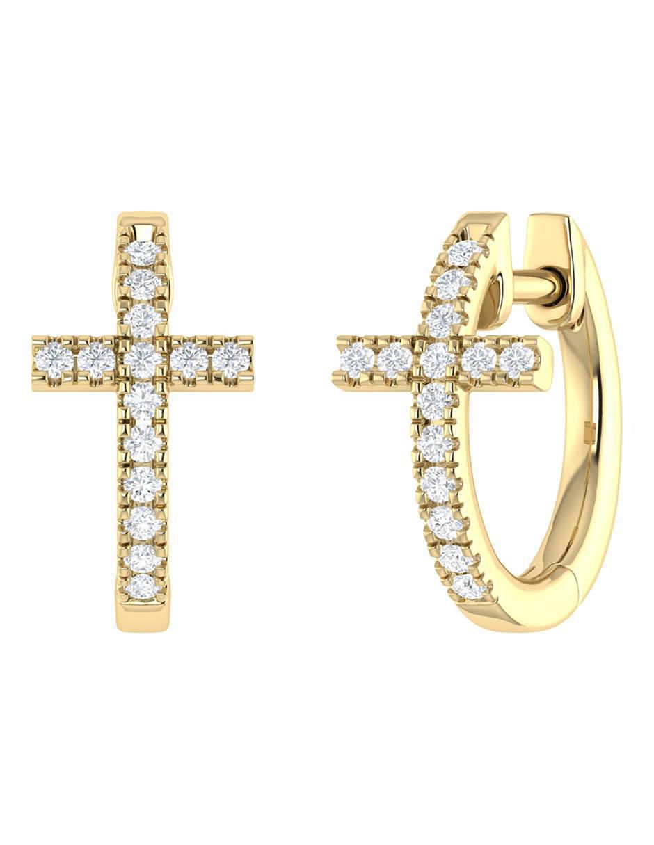 Arracadas de oro amarillo 14 K con acabado brillante diamante 2