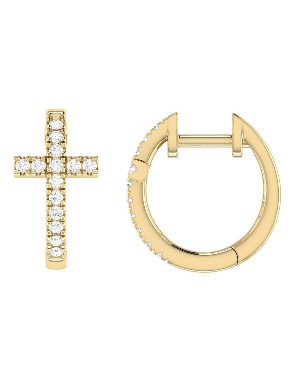 Arracadas de oro amarillo 14 K con acabado brillante diamante 3