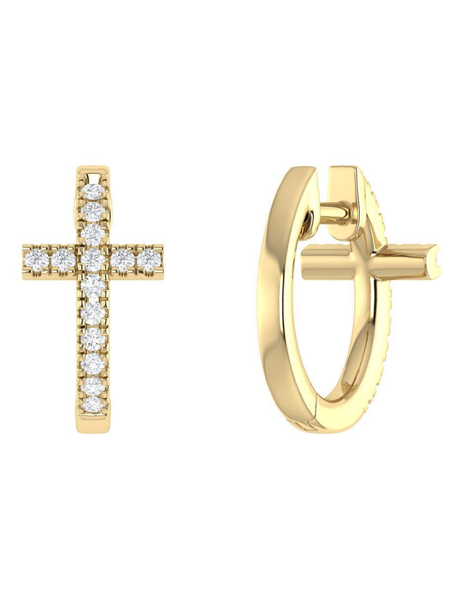 Arracadas de oro amarillo 14 K con acabado brillante diamante 4
