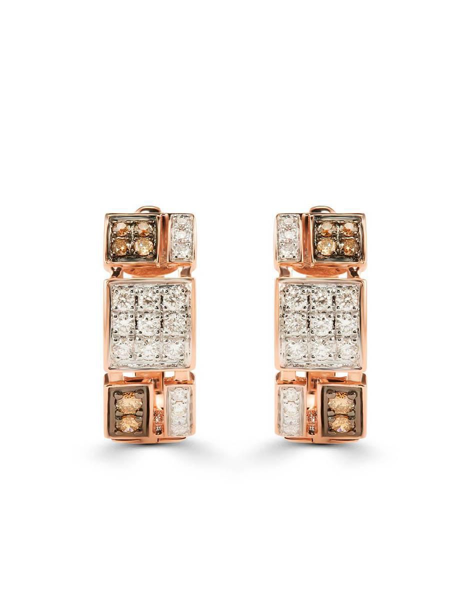 Aretes cortos circulares de oro rosa 14 K con acabado brillante diamante