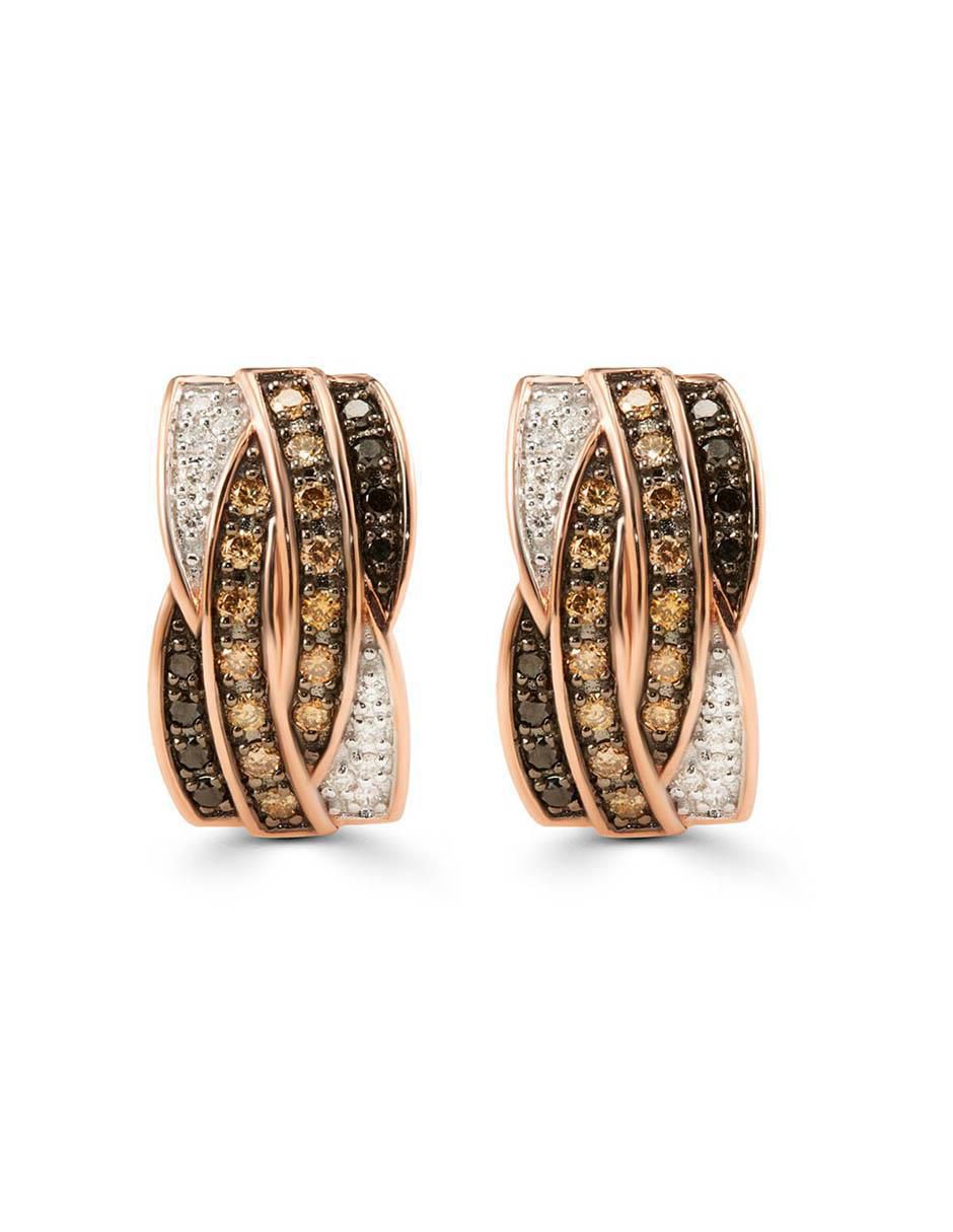 Aretes cortos circulares de oro rosa 14 K con acabado brillante diamante Aretes cortos circulares de oro rosa 14 K con acabado brillante diamante