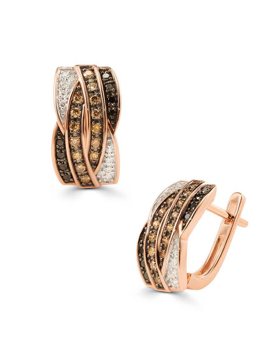 Aretes cortos circulares de oro rosa 14 K con acabado brillante diamante 2