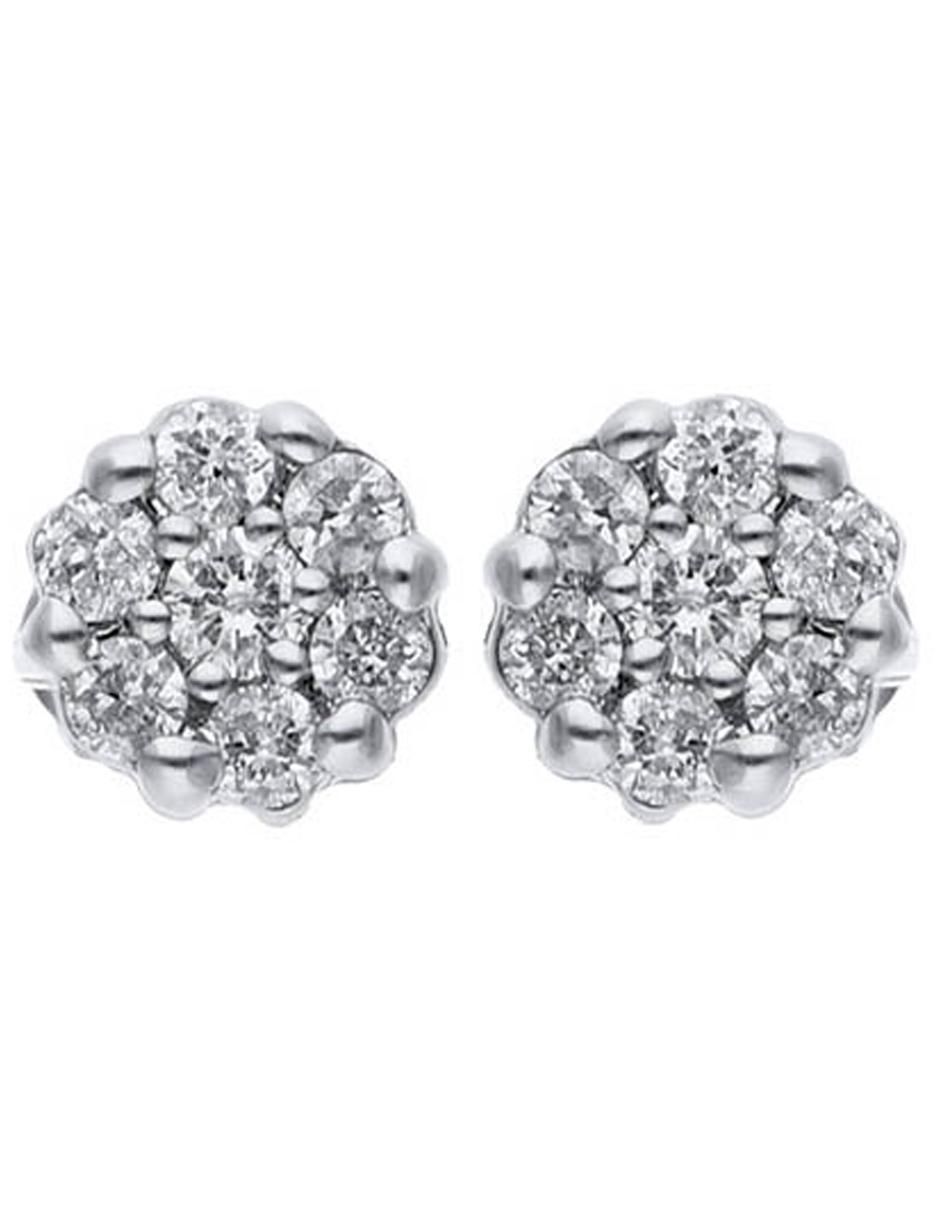 Broqueles de flor de oro blanco 14 k con acabado brillante diamante