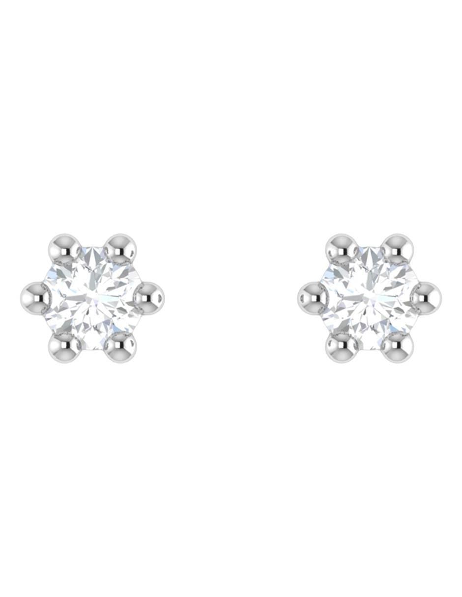 Broqueles de flor de oro blanco 14 K con acabado brillante diamante