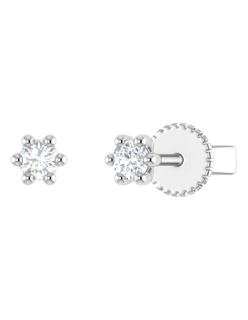 Broqueles de flor de oro blanco 14 K con acabado brillante diamante 2
