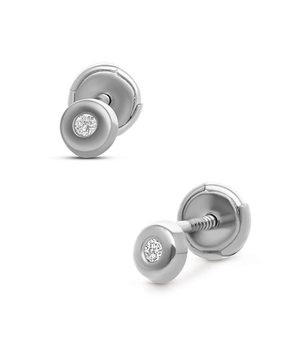 Broqueles redondos de oro blanco 14 K con acabado brillante diamante 2