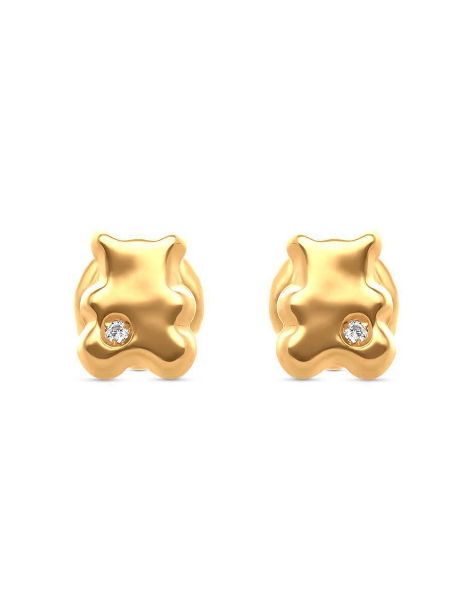 Broqueles de oso de oro 14 K con acabado brillante diamante