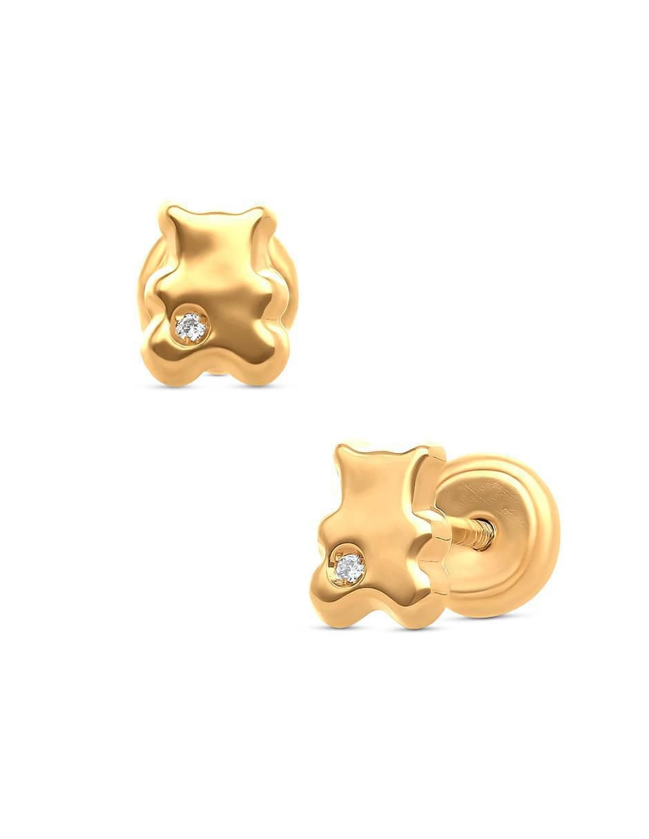 Broqueles de oso de oro 14 K con acabado brillante diamante 2