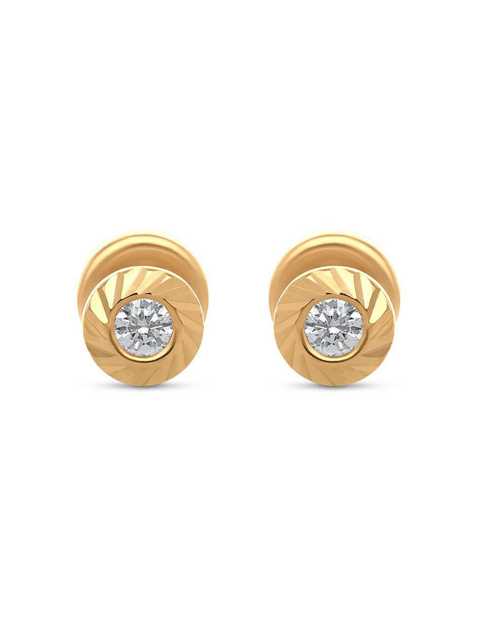 Broqueles redondos de oro amarillo 14 K con acabado brillante diamante Broqueles redondos de oro amarillo 14 K con acabado brillante diamante
