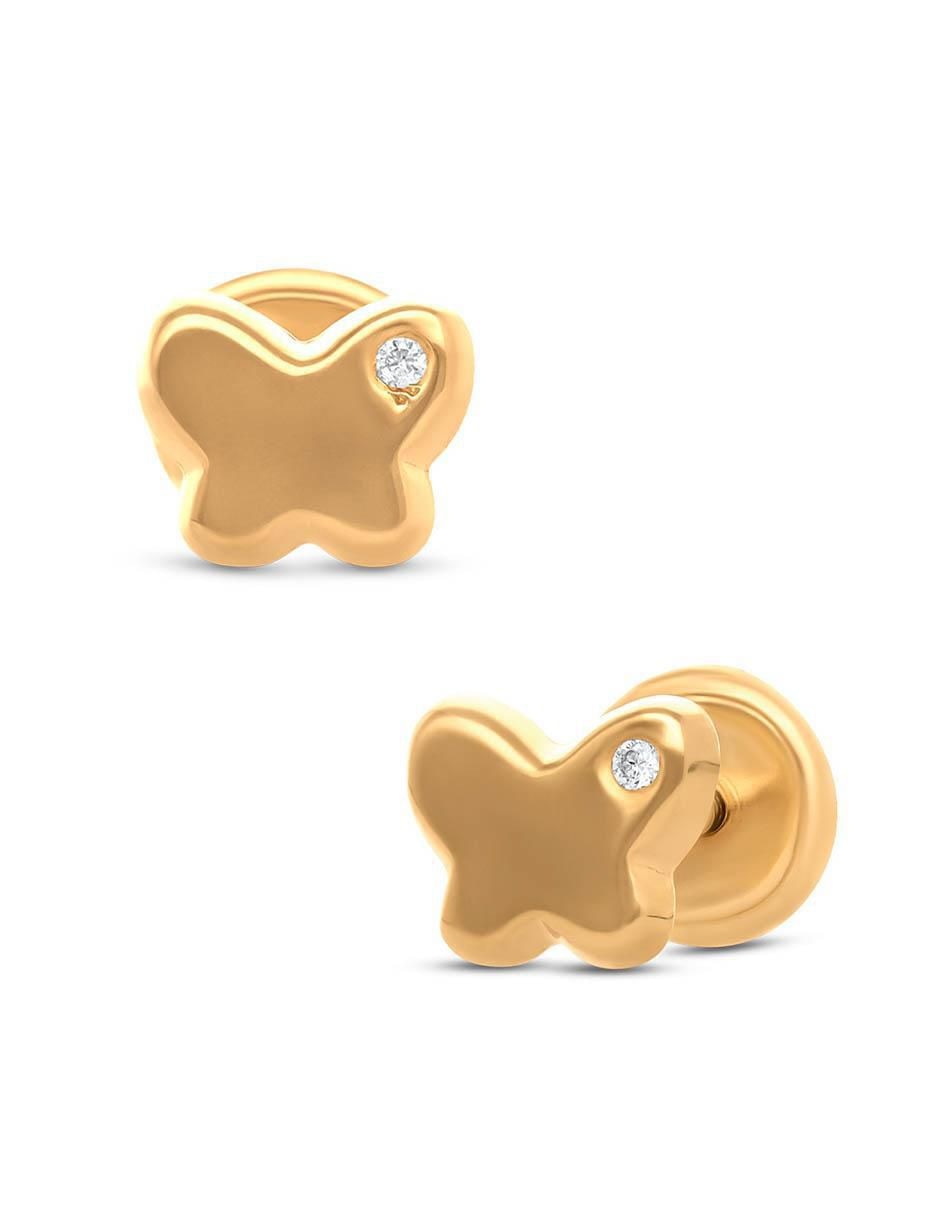 Broqueles de mariposa de oro 14 K con acabado brillante diamante 2