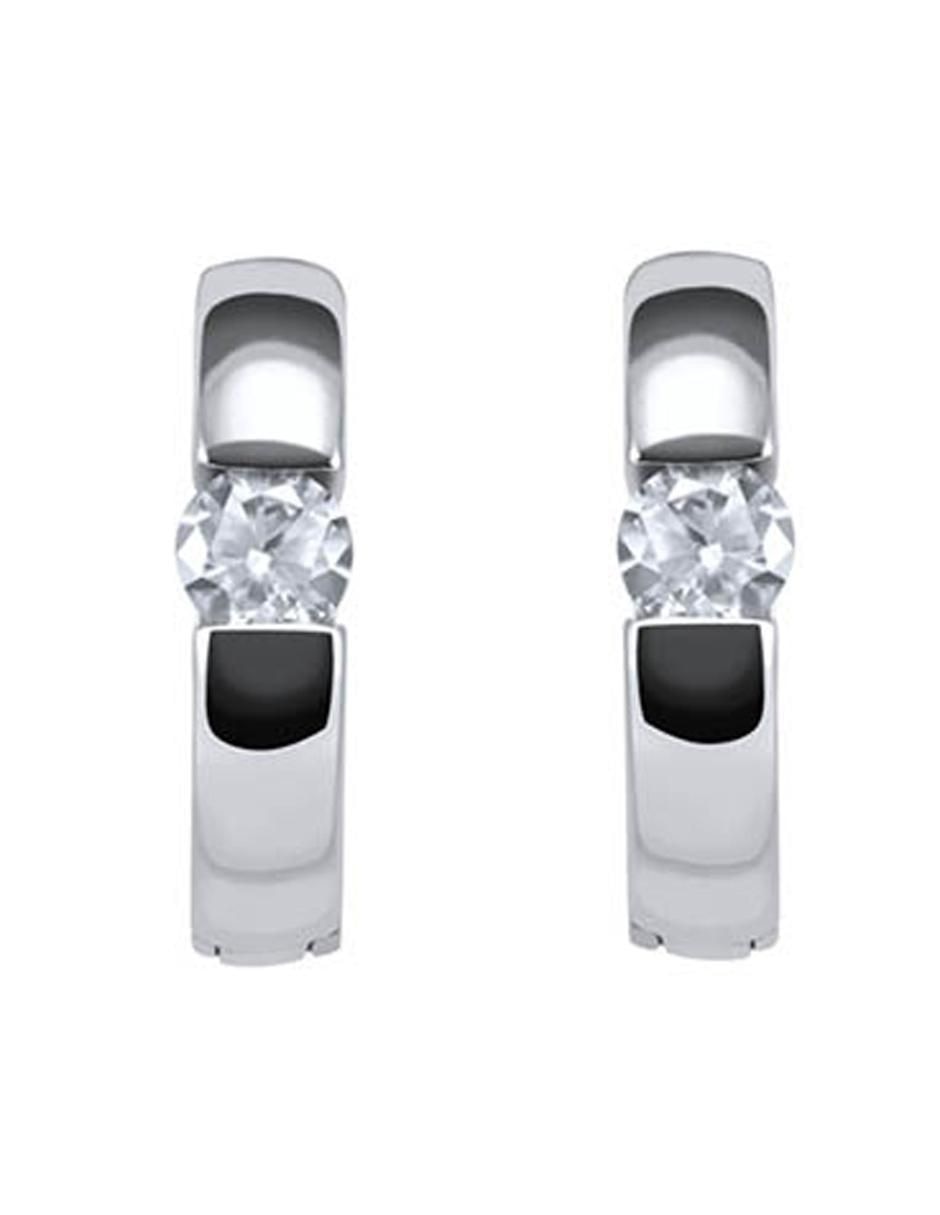 Arracadas de oro blanco 14 k con acabado brillante zirconia