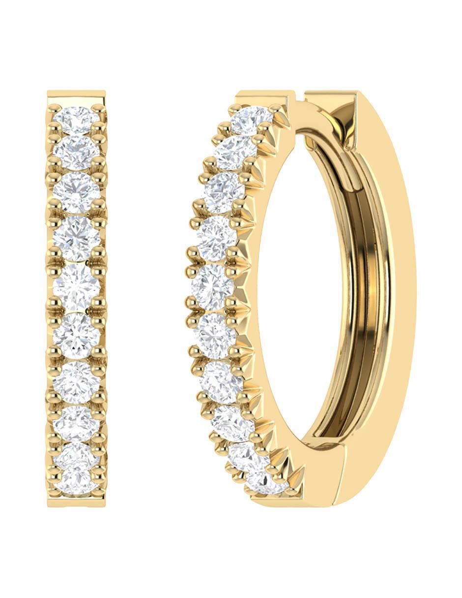 Arracadas de oro amarillo 14 K con acabado brillante diamante 2