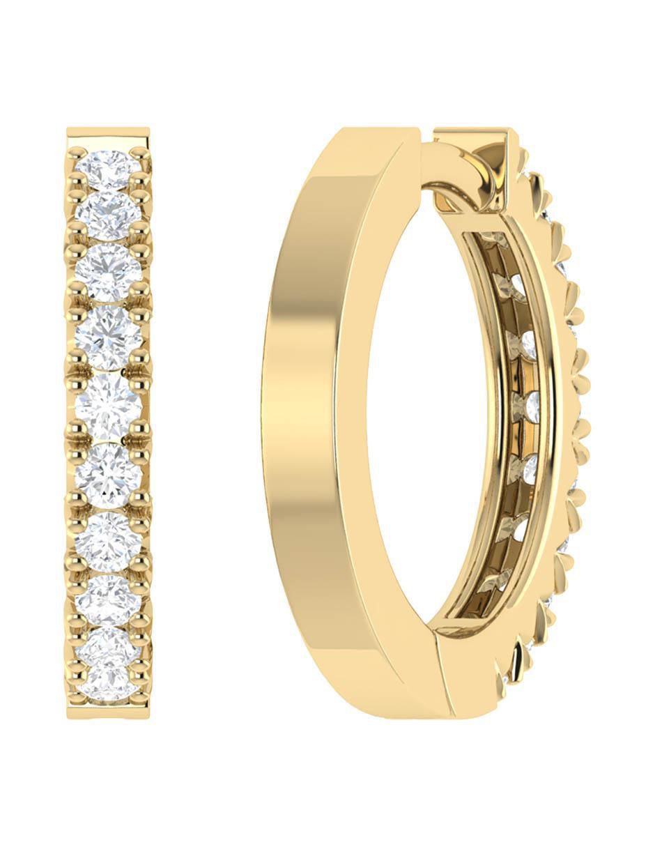 Arracadas de oro amarillo 14 K con acabado brillante diamante 4