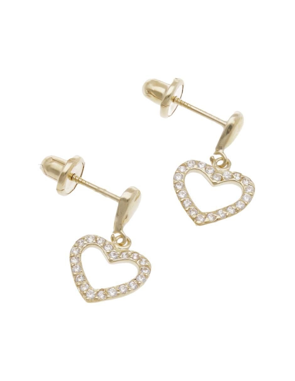 Aretes cortos de corazón de oro 10 K con acabado brillante zirconia Aretes cortos de corazón de oro 10 K con acabado brillante zirconia