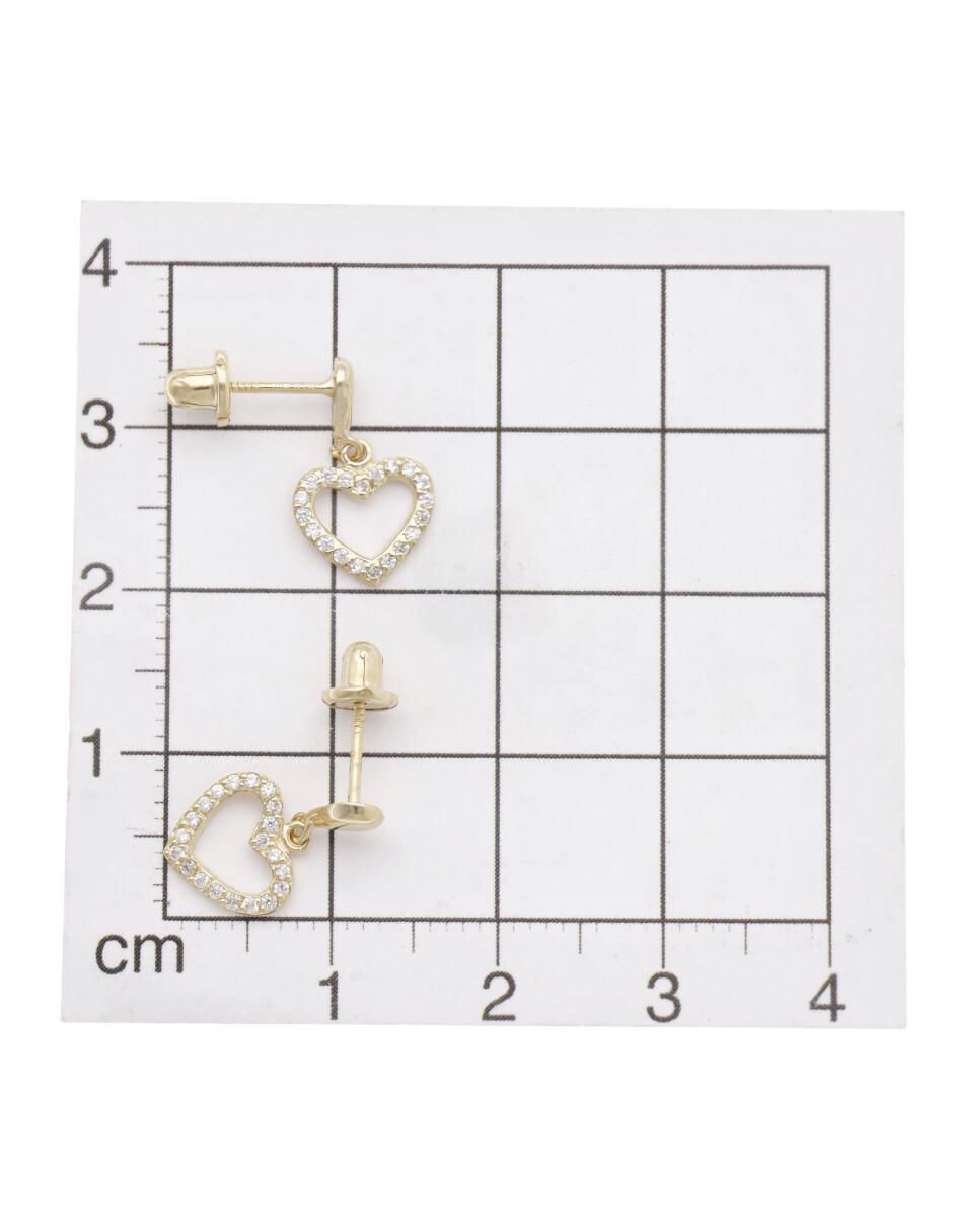 Aretes cortos de corazón de oro 10 K con acabado brillante zirconia 4