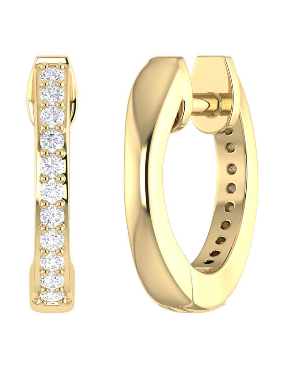 Arracadas de oro amarillo 14 K con acabado brillante diamante 4