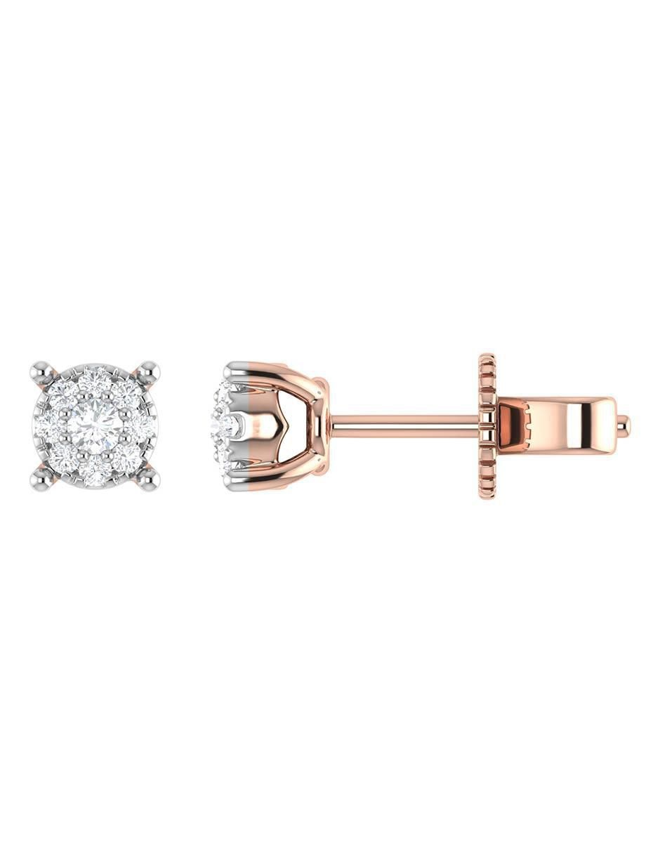 Broqueles de oro rosa 14 k con acabado brillante diamante 3