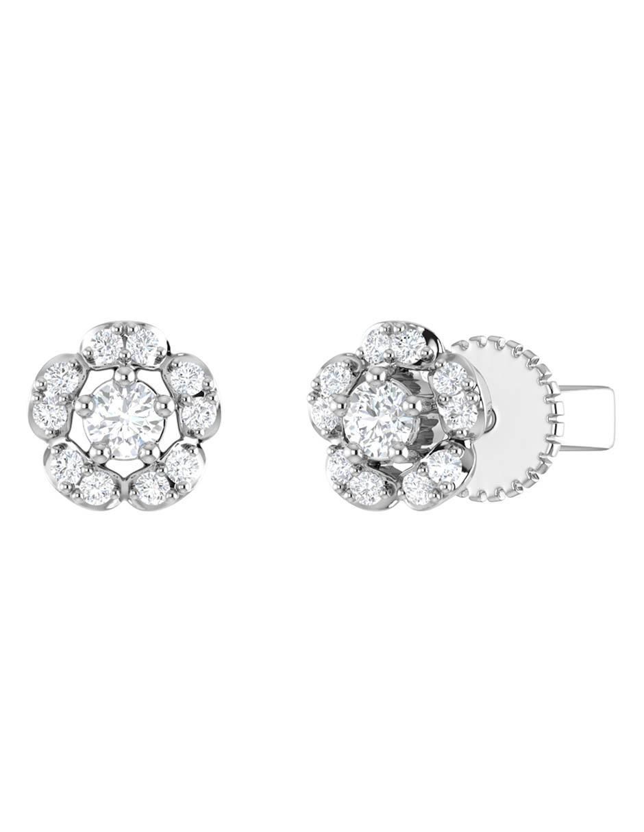 Broqueles de flor de oro blanco 14 k con acabado brillante diamante 4