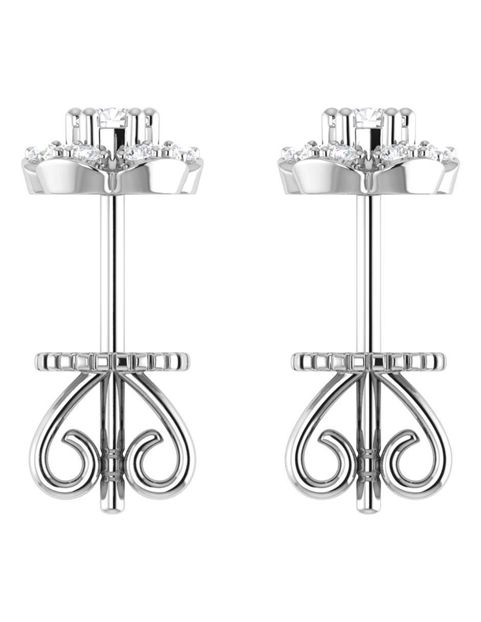 Broqueles de flor de oro blanco 14 k con acabado brillante diamante 5