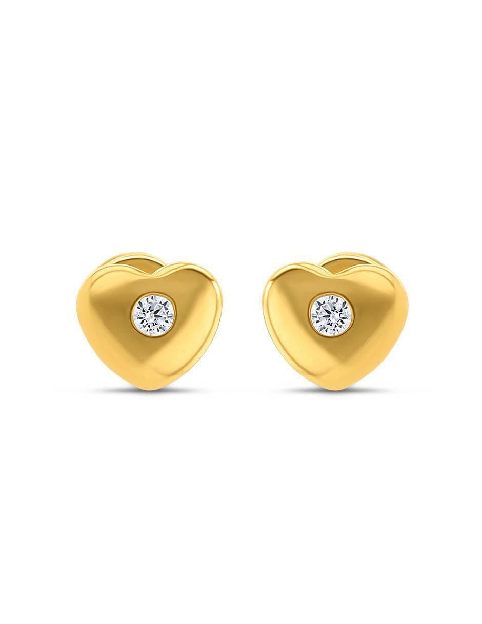 Broqueles de corazón de oro amarillo 14 K con acabado brillante diamante