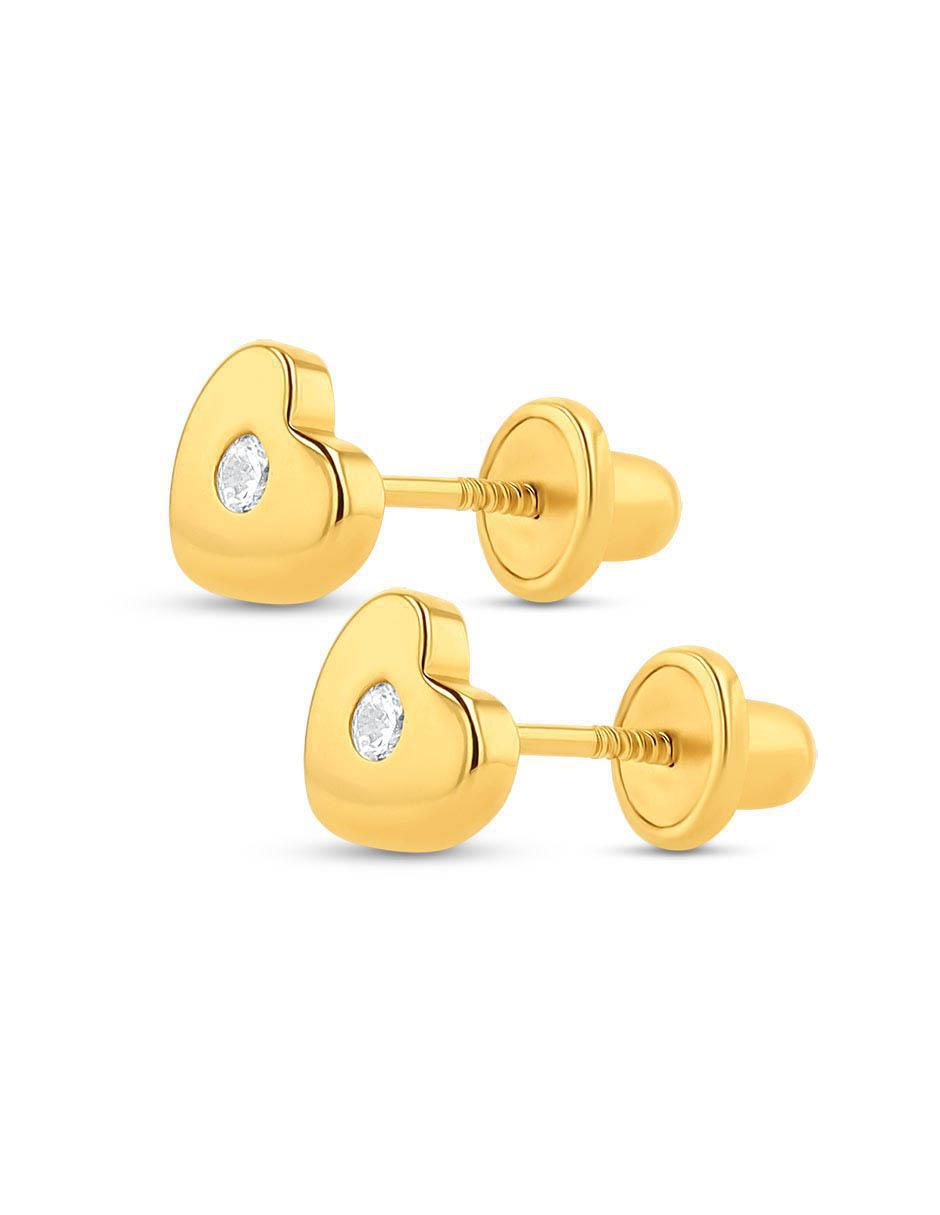 Broqueles de corazón de oro amarillo 14 K con acabado brillante diamante 2