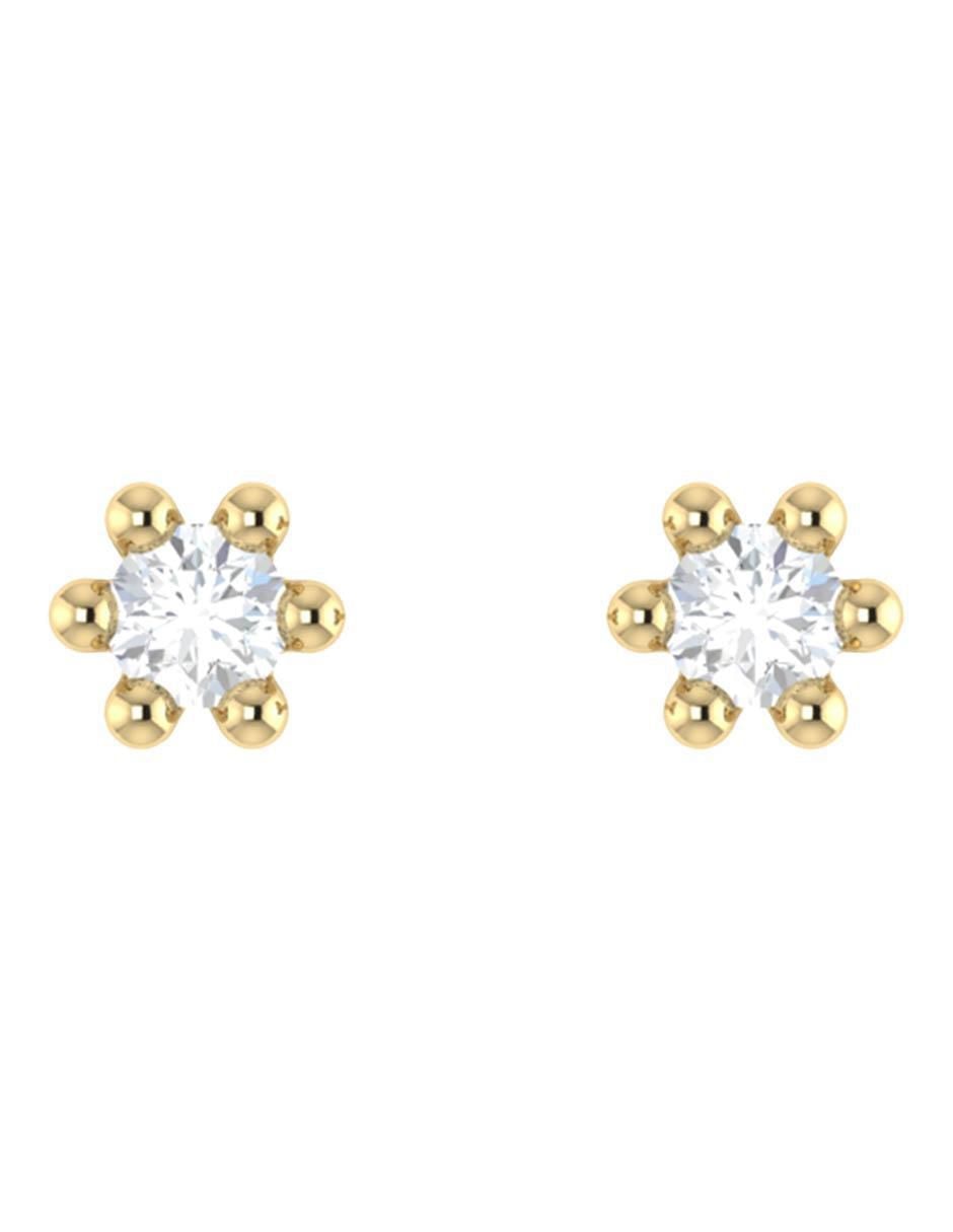 Broqueles de flor de oro amarillo 14 K con acabado brillante diamante