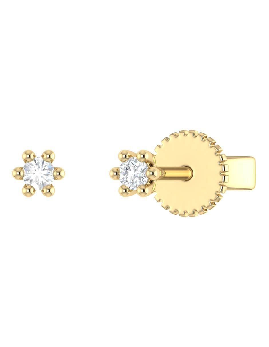Broqueles de flor de oro amarillo 14 K con acabado brillante diamante 2