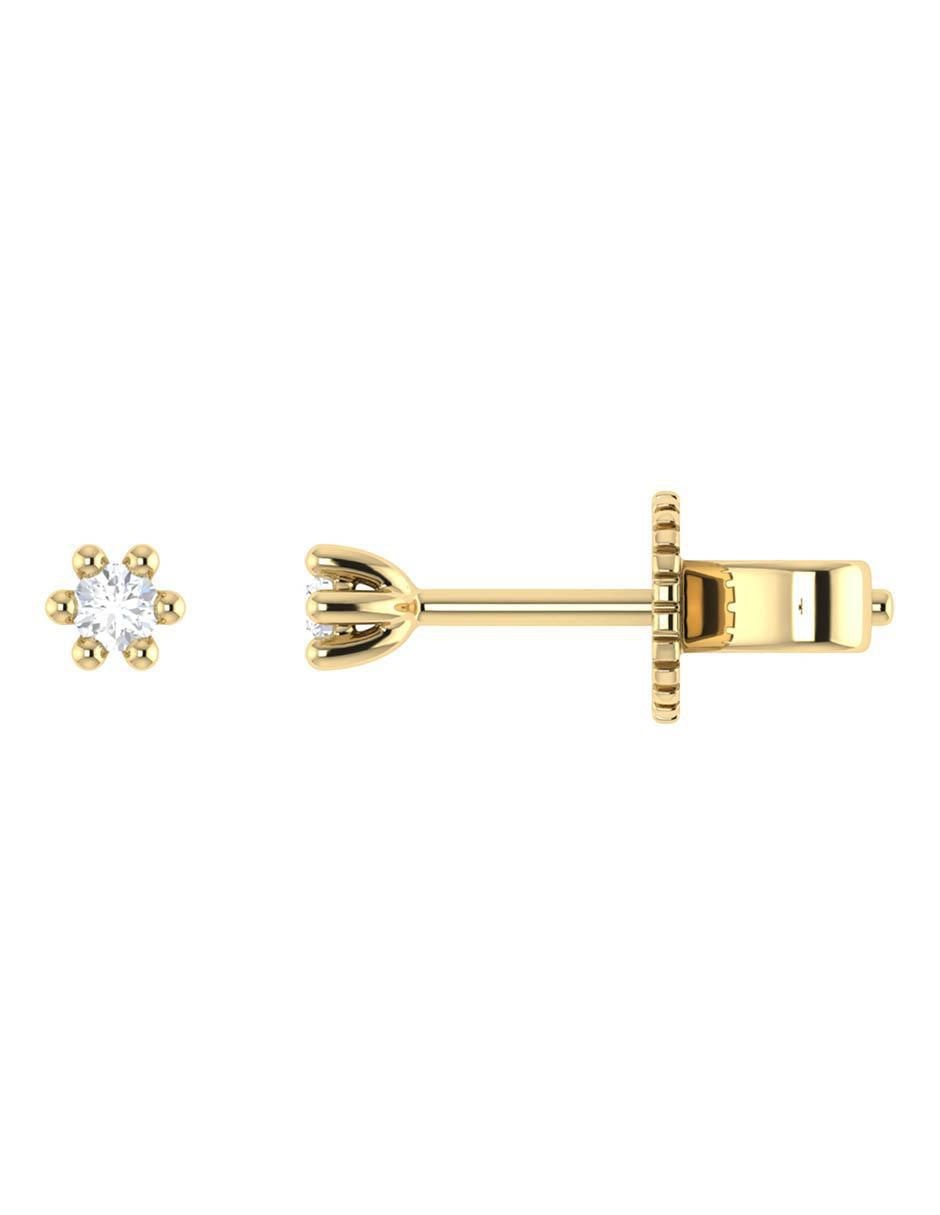 Broqueles de flor de oro amarillo 14 K con acabado brillante diamante 3