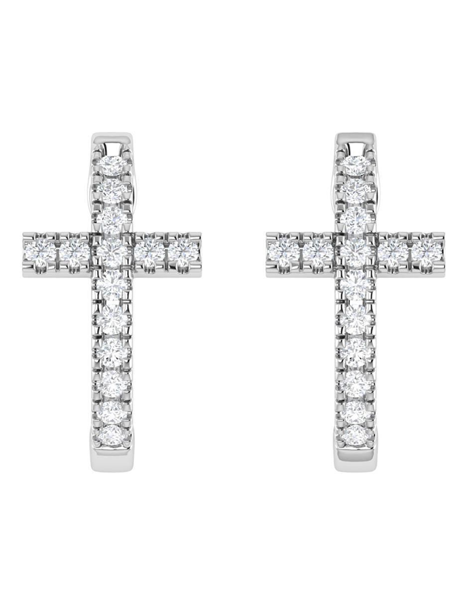 Arracadas de oro blanco 14 K con acabado brillante diamante