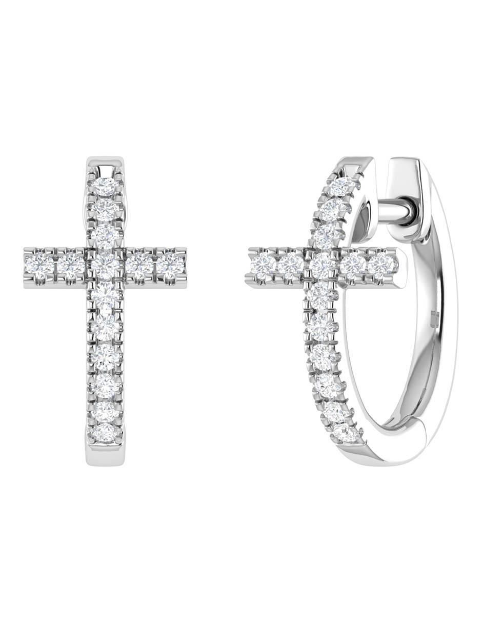 Arracadas de oro blanco 14 K con acabado brillante diamante 2