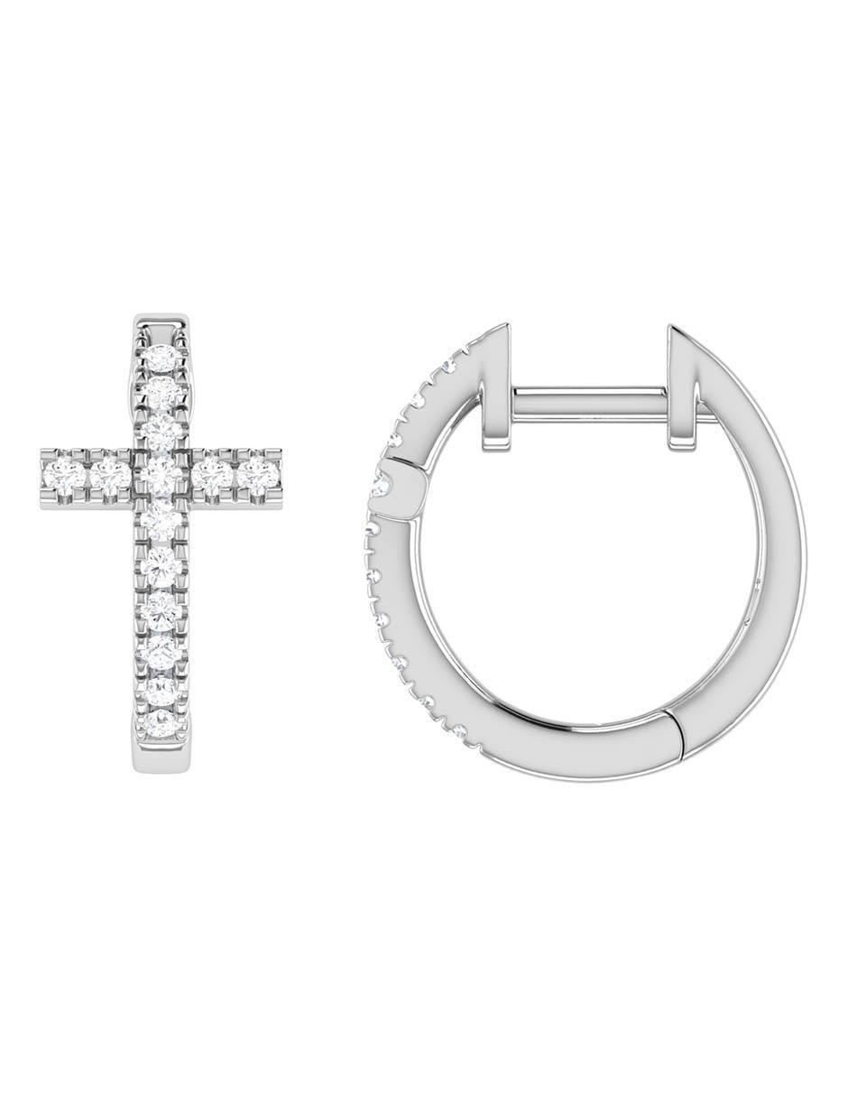 Arracadas de oro blanco 14 K con acabado brillante diamante 3