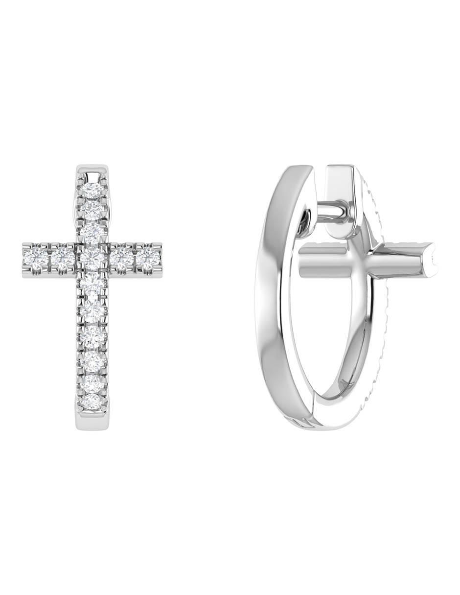 Arracadas de oro blanco 14 K con acabado brillante diamante 4