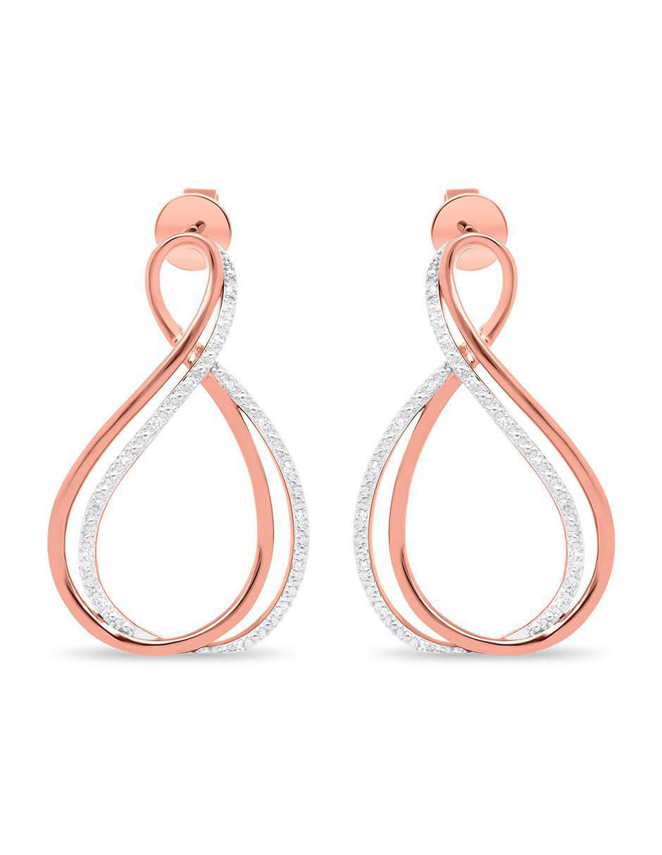 Aretes cortos de infinito de oro rosa 14 K con acabado brillante diamante
