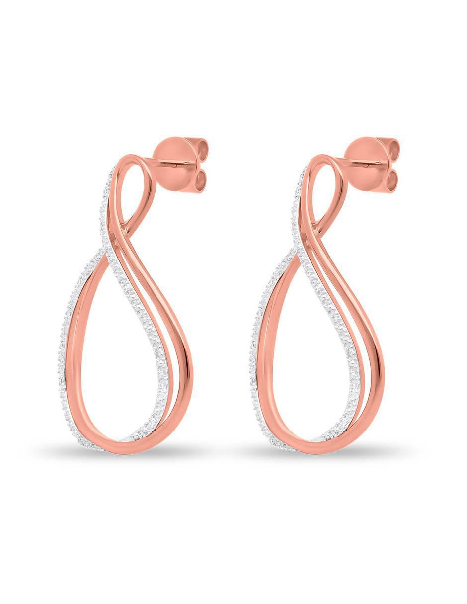 Aretes cortos de infinito de oro rosa 14 K con acabado brillante diamante 2