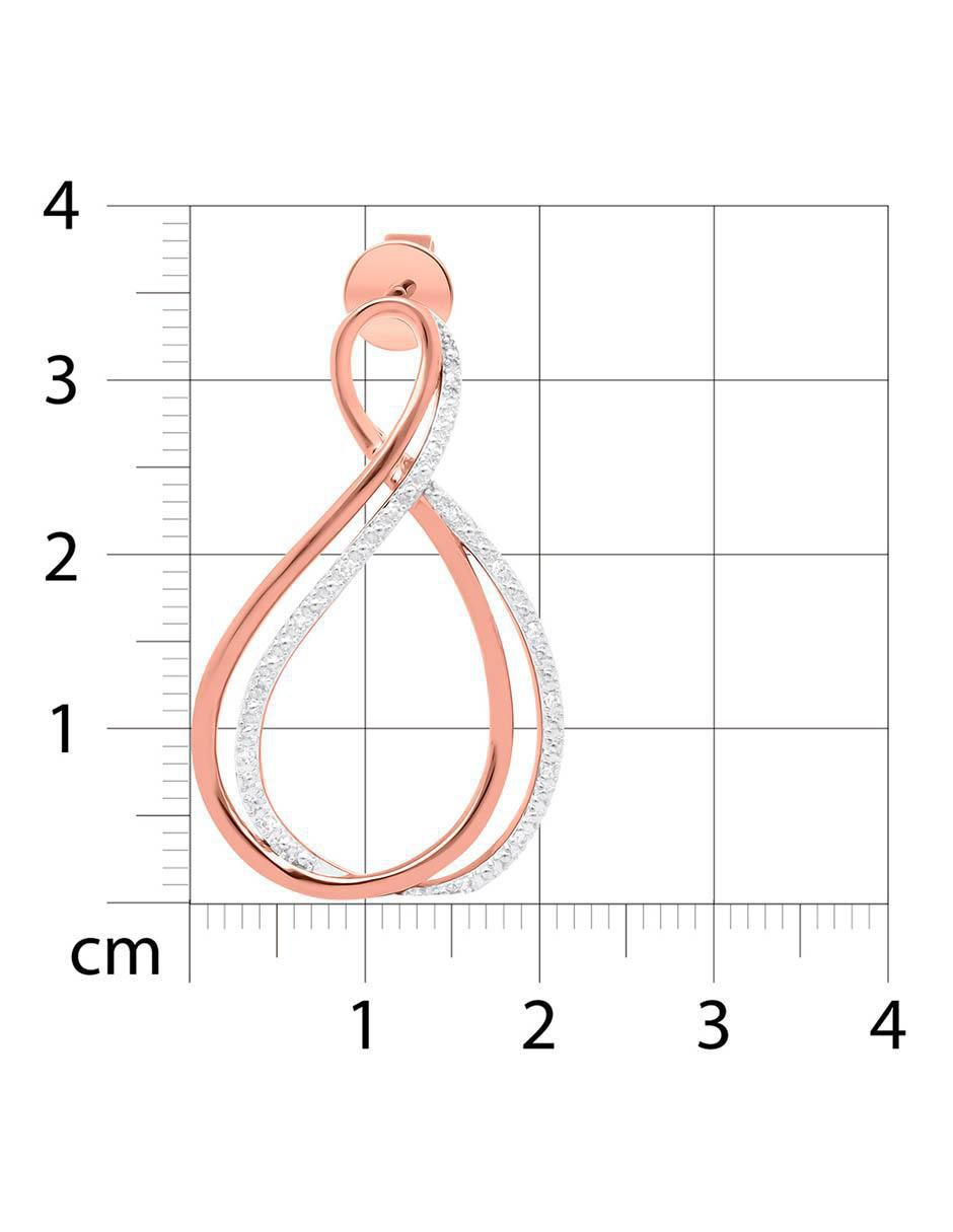 Aretes cortos de infinito de oro rosa 14 K con acabado brillante diamante 4